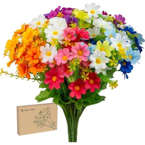 7 Bouquets Fleurs Artificielles de Marguerite, Fleurs Artificielles Extérieur sont Belles et Naturelles, Fleur Artificielle pour Intérieurs et Extérieurs, Jardin, Porche, Patio, Fenêtre. (1/4)