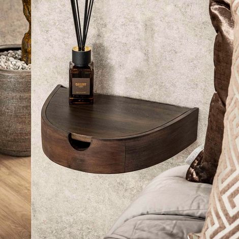 Lot de 2 chevets suspendus arrondis 34x27x8 cm en acacia brun foncé