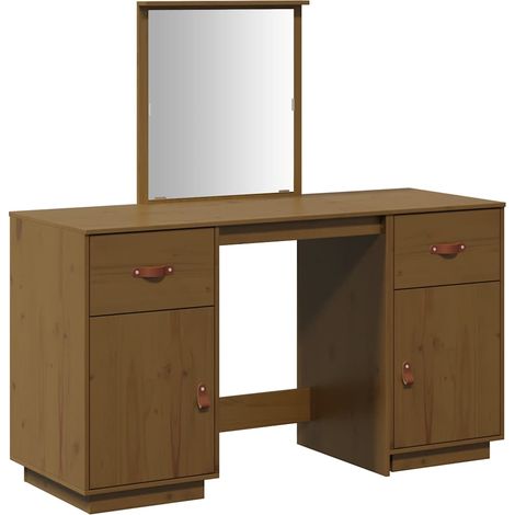 Maison Exclusive - Set Toeletta con Specchio Marrone ambra Legno Massello di Pino