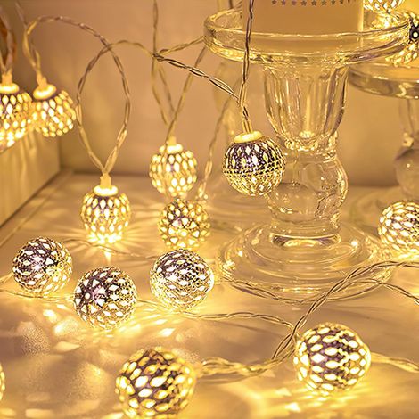 Fairy String Lights for Bedroom Moroccan Ball 10 Warm LED Lights 1.5m Mini Mirror Balls Flashing Light Battery Operated for Parties Home Living Room Weddings Indoor Outdoor Christmas Tree Decoration (1/5)