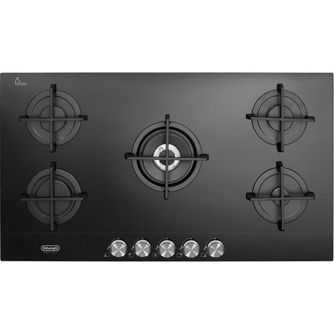 Delonghi – Plaque de cuisson gaz 90 cm 5 feux – Grilles en fonte – Brûleur double couronne puissant – Vitrocéramique haute résistance (1/2)