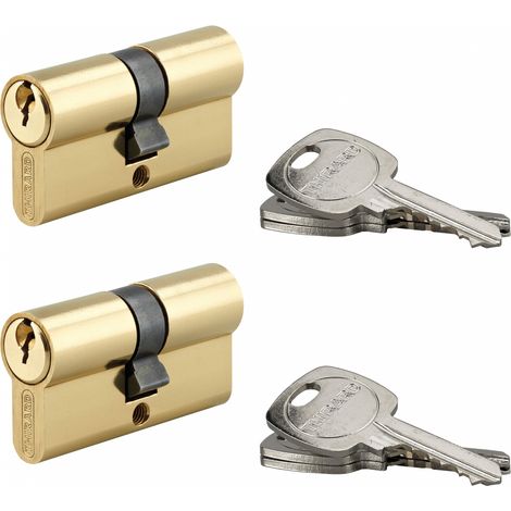 Thirard – Lot de 2 cylindres de serrure double entrée 30x30mm – Laiton – 3 clés crantées – Panneton anti-arrachement – 5 goupilles