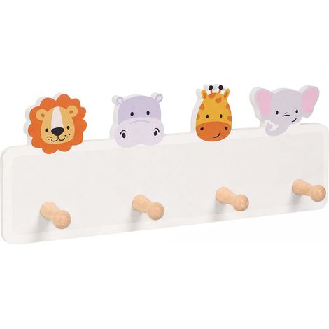 Relaxdays Children's Coat Rack, 4 hooks, Design C, wall-mounted, MDF & pine, children's room, hallway, grey/orange (1/5)