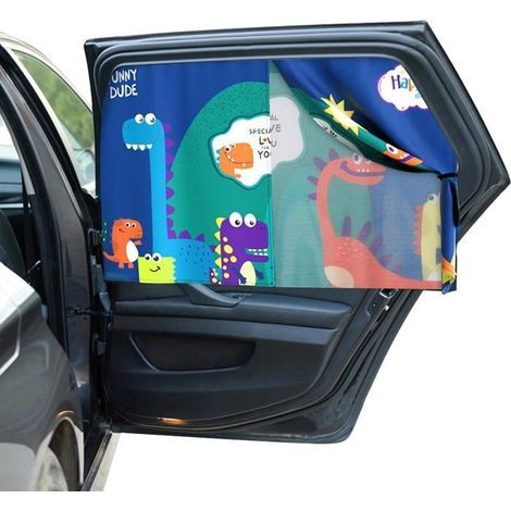 (Farbe: Dunkelblauer Dinosaurier) Sonnenschutz für Babyautofenster mit Magnet, UV-Schutz-Fenstervorhänge für Kinder mit niedlichem Dinosaurier-Motiv (1/5)