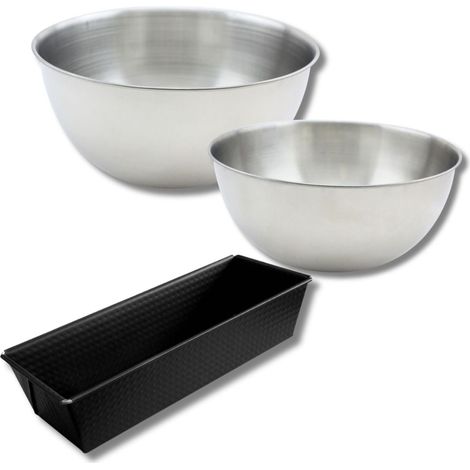 Ensemble comprenant 1 moule à cake rectangulaire Zenker, 2 bols à mixer en inox Fackelmann (1/5)