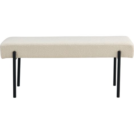 Panchetta Swindon in bouclé bianco con gambe nere, 100 cm