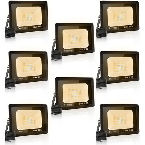 8PCS Projecteur LED Extérieur, 30W Spot LED Exterieur 3000LM 3500K Blanche Chaude Éclairage de Sécurité Extérieur IP66 Imperméable pour Garage Jardin Terrasse Parking (1/5)
