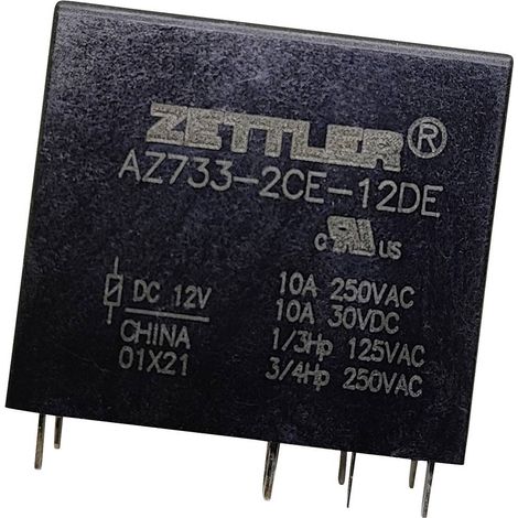Zettler Electronics AZ733-2CE-12DE Relais pour circuits imprimés 12 V/DC 12 A 2 inverseurs (RT) 1 pc