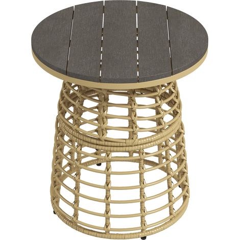 Table jardin ronde résine rotin métal plateau composite Ø45 x 50H cm