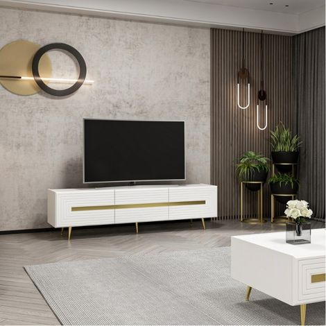 Mobile porta TV con ante colore bianco e particolari oro 180 cm - Jose (1/10)