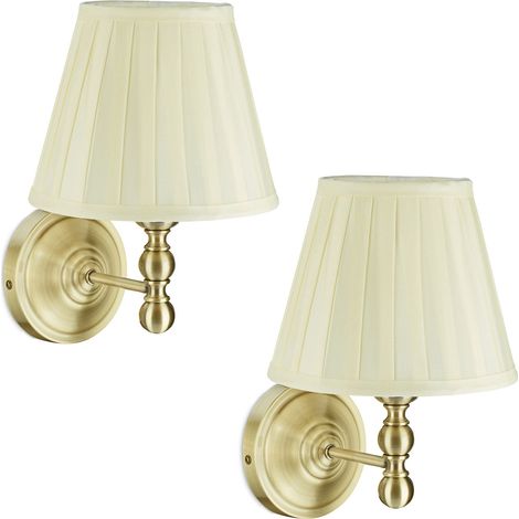 Relaxdays Applique in Tessuto, Paralume dal Design Vintage, Set 2 Lampade a Muro, E14, HLP: 30x20x23,5 cm, Avorio Ottone