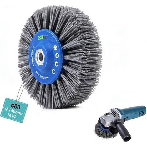 M14 Grain 80 Brosse Ronde en Nylon Abrasive pour Meuleuse D'angle ø140mm, Epaisseur de Fil 1,2mm, Brosse Structurante Dérouillage, Roue de Tréfilage de Polissage pour Machine de Satinage Bros (1/5)