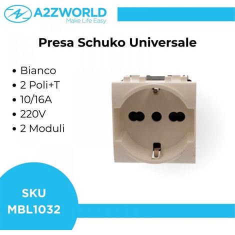 Presa Schuko Universale 2P+T 10/16A 220V MBL Bianco 2M Compatibile Bticino Living Light BLB2102