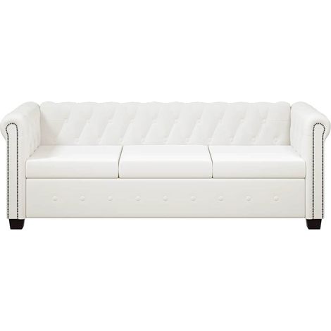 Canapé droit fixe 3 places, Canapé de relaxation Meuble de Salon, Cuir synthétique Blanc OIB7307E (1/5)