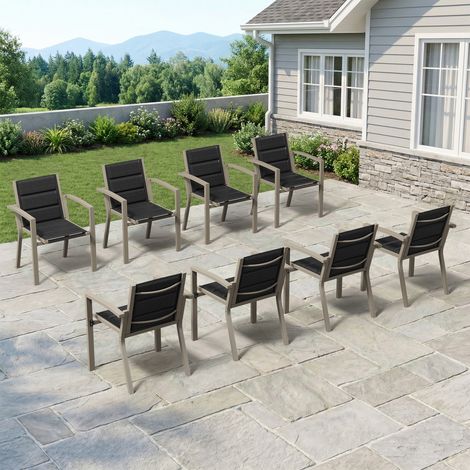 lot de 8 Chaise de Jardin Empilable, Fauteuil en Aluminium avec Tissu Textilène et Mousse à Séchage Rapide, Respirante, Confortable et élastique, ne Fatigue pas Après une longue Assise, Marron (1/5)