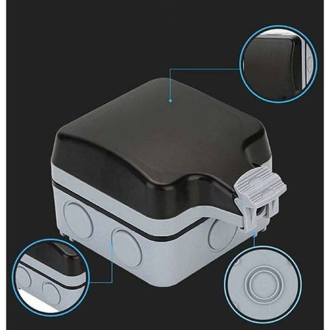 Prise étanche extérieure - - IP66 - 2 ports USB - Polycarbonate gris - Couvercle étanche (1/4)
