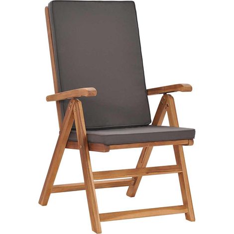 Lot de 2 Chaise de jardin，Chaises inclinables avec coussins Teck solide Gris CFW2174022 (1/5)