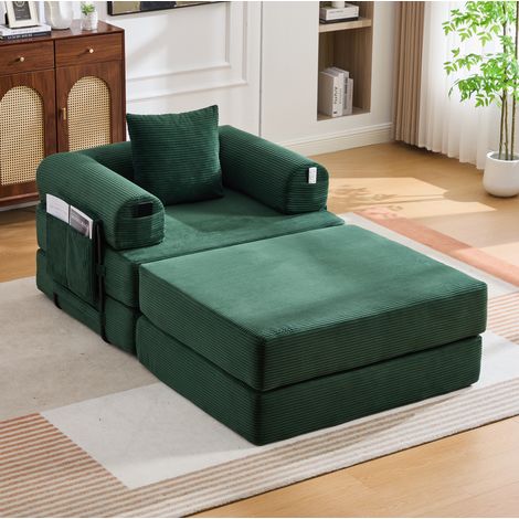 Canapé modulable aus Cord Smaragdgrün 112x190x67 cm mit Hocker, Kissen und Metallrahmen (1/5)