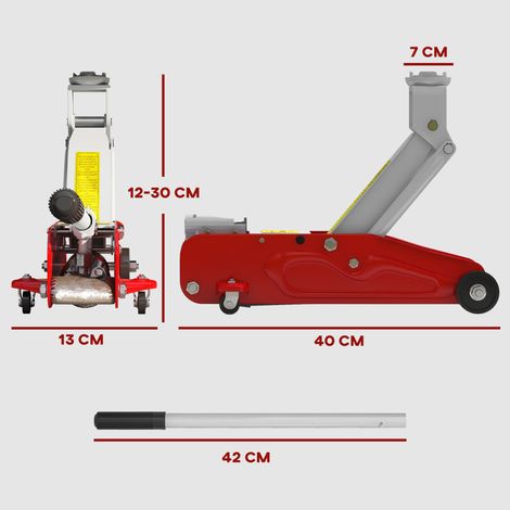 Cric hydraulique compact pour voiture avec protection contre les surcharges, capacité de 2 tonnes, course de 120 à 300 mm, rouge/jaune (1/5)