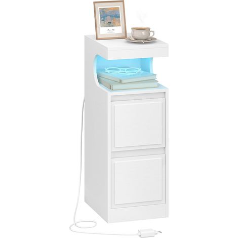 Table de Chevet avec Bande LED,avec 2 Tiroirs,Compartiment Ouvert (1/5)