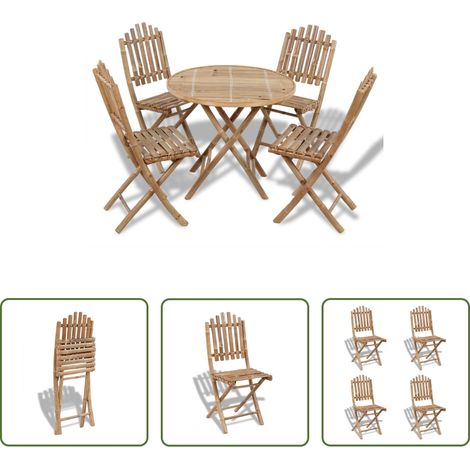 Table extérieure - Ensemble à manger d'extérieur pliable 5 pcs Bambou (1/5)