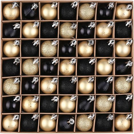 49pcs 3cm Boule de Noel pour Decoration Noel,Mini Boules de Noel Noir et Dorée pour Deco Sapin de Noel,Incassable,Vintage,Cadeau Noel,EG0101-0597Noir Dorée (1/5)