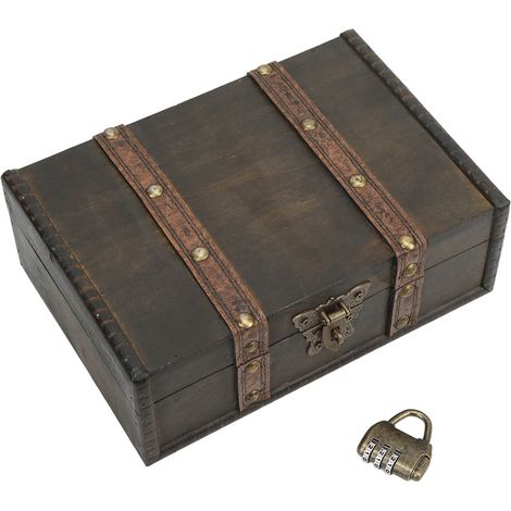 Coffre à bijoux vintage en bois antique, résistant et sans odeur, avec serrure à code élégante et robuste, boîte de rangement de haute qualité (1/5)
