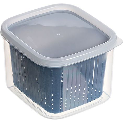 Aufbewahrungsbox für Obst und Gemüse mit 2 Fächern für den Kühlschrank, ideal für Zwiebeln, Ingwer und Knoblauch (blau). (1/5)