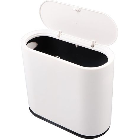 Poubelle en plastique avec couvercle de Type presse, grande poubelle blanche pour salle de bains, chambre à coucher, cuisine, bureau (1/5)