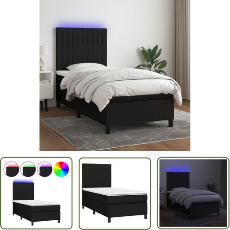The Living Store Sommier à lattes de lit et matelas et LED Noir 100x200 cm Tissu - Lit Plateforme - Lit Design - Lit Moderne - Lit Avec Rangement - Tête De Lit Ajustable (1/5)