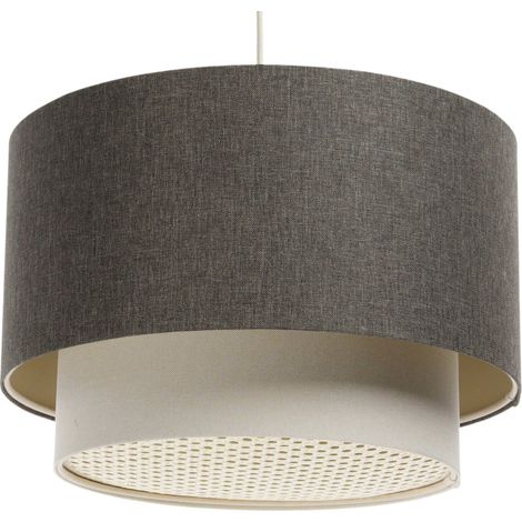 Suspension boho élégant tissu et rotin ambiance chaleureuse - Ø 50 cm - H31 cm (1/5)