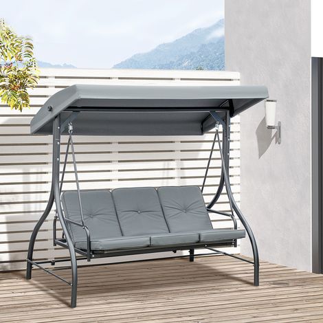 Altalena a panca, altalena Hollywood con parasole, altalena da giardino, altalena da veranda, 3 posti, letto a dondolo