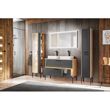 Colonne de salle de bain - Chêne artisanal et graphite- L45-H170-P30 - MODERN (1/4)