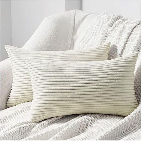 Fodere per cuscino lombare 30x50 cm – Set di 2 in velluto a coste antipiega con motivo a righe, spessore 2 cm