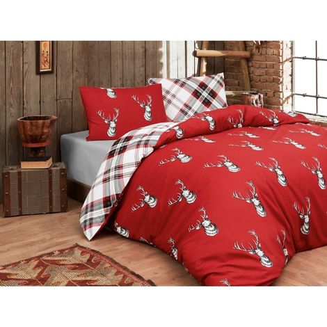 HOUSSE DE COUETTE KING CERVO RED en Pur Cotton Extra Double Face LIT DOUBLE 2 PLACES (1/2)