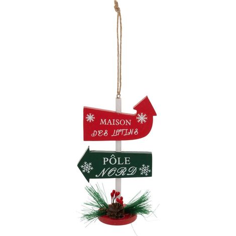 Insegna in legno soggetto h.14cm rosso e verde - Feeric lights & christmas