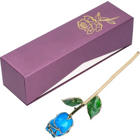 Rose plaquée or 24 carats avec socle, cadeau idéal pour la Saint-Valentin, un anniversaire ou un mariage. (1/5)