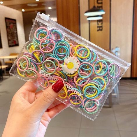 Nœuds pour cheveux colorés - Lot de 100 - Élastiques - 2 mm d'épaisseur - Couleur printanière - Accessoires bébé (1/4)