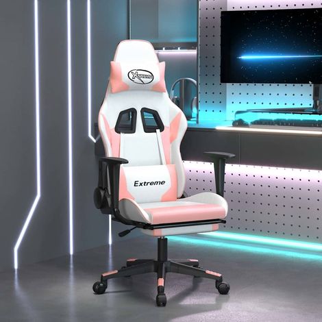 vidaXL Chaise de jeu avec repose-pied Blanc et rose Similicuir (1/5)
