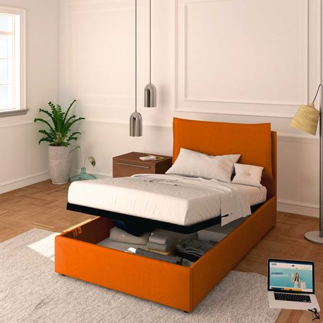 Baldiflex Letto Contenitore Piazza e mezzo 120x190 Licia in Ecopelle con Rete a Doghe colore Arancione Orange (1/5)