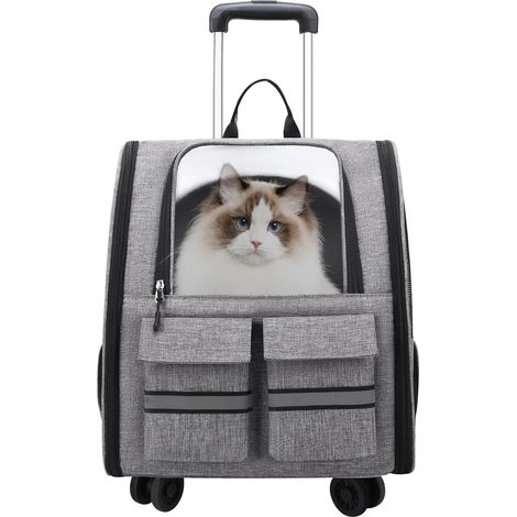 Sac à Dos de Transport pour Chiens, avec Chariot 3 en 1 jusqu'à 20kg, Chats, Chiots, en Maille entièrement ventilée, conçu pour Le Voyage, la randonnée, Une Utilisation en extérieur (Gris) (1/5)