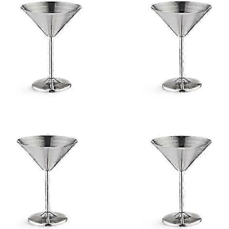 Ensemble de 4 verres à martini en acier inoxydable, verres à cocktail en métal de 24 cl, incassables et durables, finition argent miroir SZRH AS (1/5)