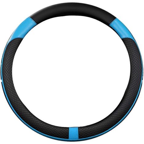 Housse de volant universelle en cuir PU pour voiture, 38 cm, noir et bleu.