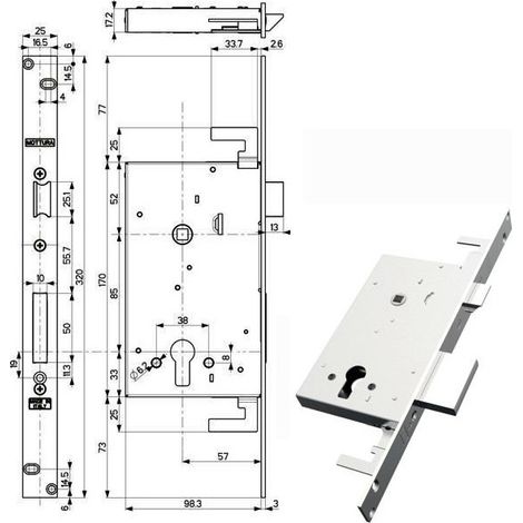 Serrure blindée pour cylindre européen réversible 89.B850W000 MOTTURA