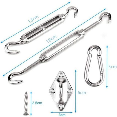Kit de fixation pour voile d'ombrage - Unbrand - Acier inoxydable - Compatible triangle, carré, rectangle (1/4)