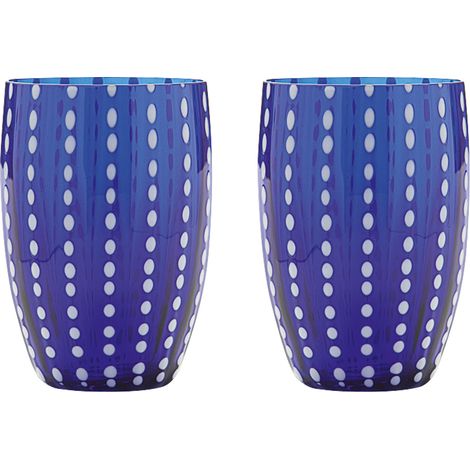 Zafferano Perle Bicchiere Blu - Vetro Colorato Soffiato a Bocca, 32 cl, Lavorato a Mano - Set da 2 Tumblers Artigianali per Acqua o Cocktail (1/2)