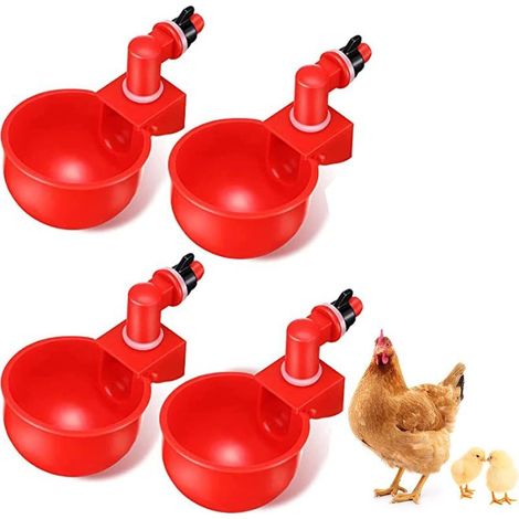 Automatique pour Volaille Tasses à Boire De l'eau De Volaille Mangeoire à Oiseaux Abreuvoir en Plastique Automatique pour Poulet Poule Poulailler Poulailler Arc d'alimentation (4 Pièces Rouge) (1/5)