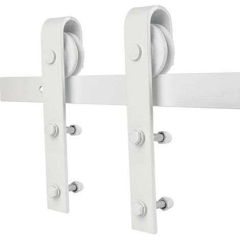 6,6Ft. 200cm Quincaillerie pour Porte Coulissante, Kit de Rail pour Porte Suspendue, Ensemble Complet Industriel avec Roulettes, Système de Porte Coulissante - Style 8 (1/5)