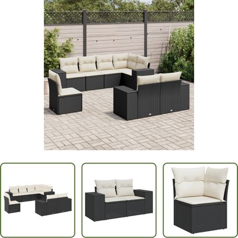vidaXL Canapé en résine - Salon de jardin 8 pcs avec coussins noir résine tressée (1/5)
