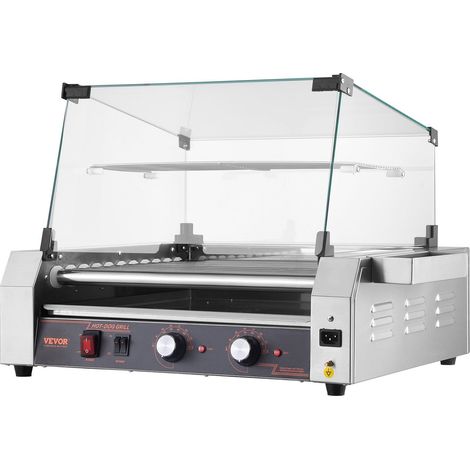 Machine à hot-dogs professionnelle en acier inoxydable, grill à hot-dogs à 11 rouleaux, 2200 W, 30 saucisses, couvercle (1/5)